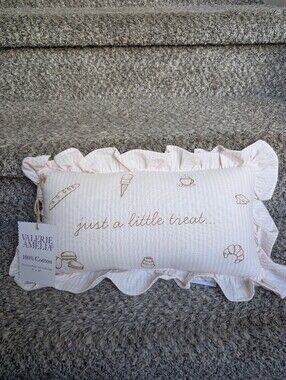 Valerie Amelia Pink and White Cozy Cottagecore Pillow Just a Little Treat Cotton